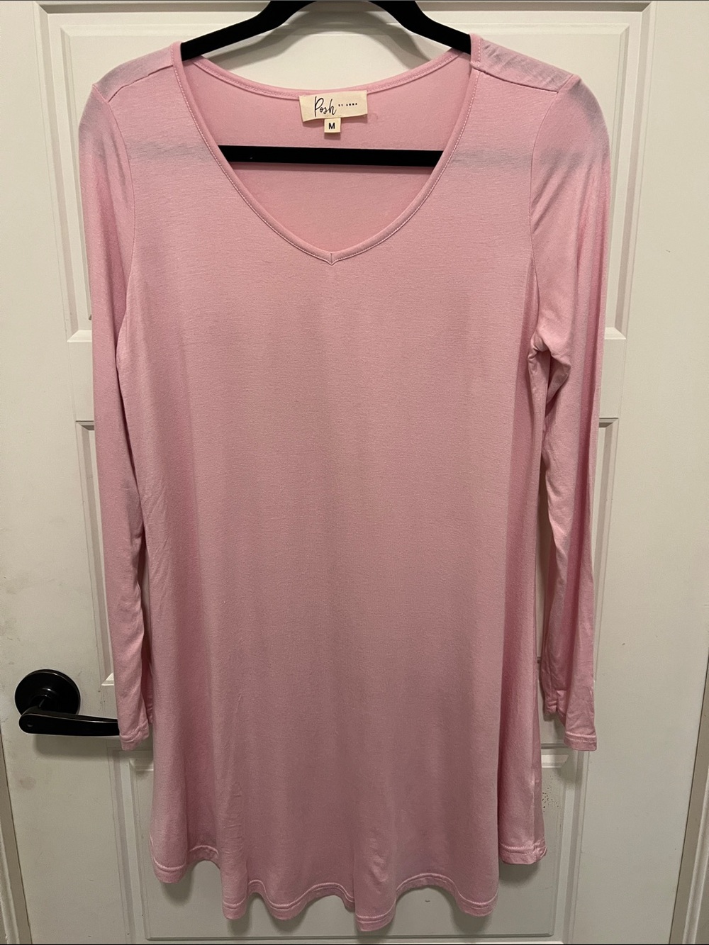 Posh Soft Pink V-Neck Long Sleeve Tunic Top